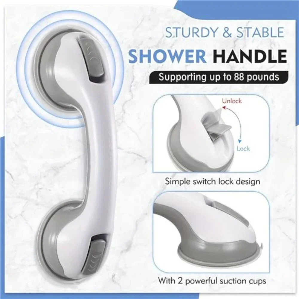 2pcs No Drill Suction Cup Bathroom Grab Bars - Adjustable Shower & Toilet